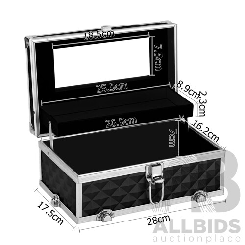 Portable Cosmetic Beauty Makeup Carry Case with Mirror - Diamond Black - Brand New - Free Shipping