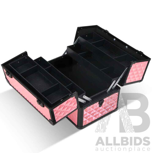 Portable Cosmetic Beauty Makeup Case - Diamond Pink - Brand New - Free Shipping