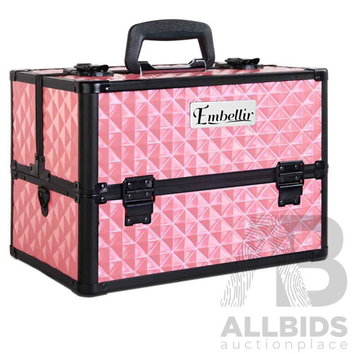 Portable Cosmetic Beauty Makeup Case with Mirror - Diamond Pink - Brand New - Free Shipping