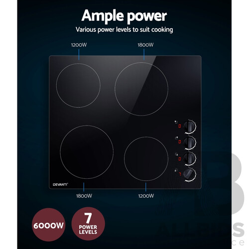 Ceramic Cooktop 60cm Electric Kitchen Burner Cooker 4 Zone Knobs Control - Brand New - Free Shipping