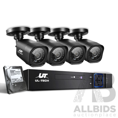 UL-TECH 8CH 5 IN 1 DVR CCTV Security System Video Recorder /w 4 Cameras 1080P HDMI Black - Brand New - Free Shipping