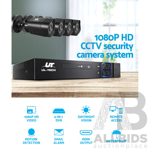 UL-TECH 8CH 5 IN 1 DVR CCTV Security System Video Recorder /w 4 Cameras 1080P HDMI Black - Brand New - Free Shipping