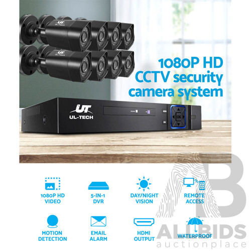 8CH 5 IN 1 DVR CCTV Security System Video Recorder /w 8 Cameras 1080P HDMI Black - Brand New - Free Shipping
