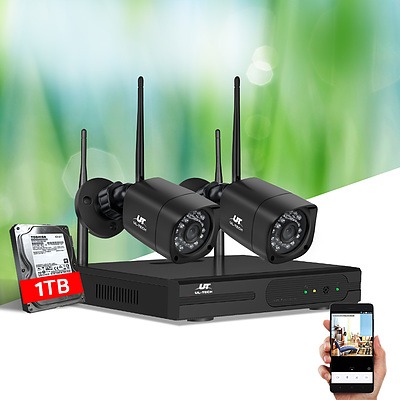 CCTV Wireless Security Camera System 4CH Home Outdoor WIFI 2 Square Cameras Kit 1TB - Brand New - Free Shipping