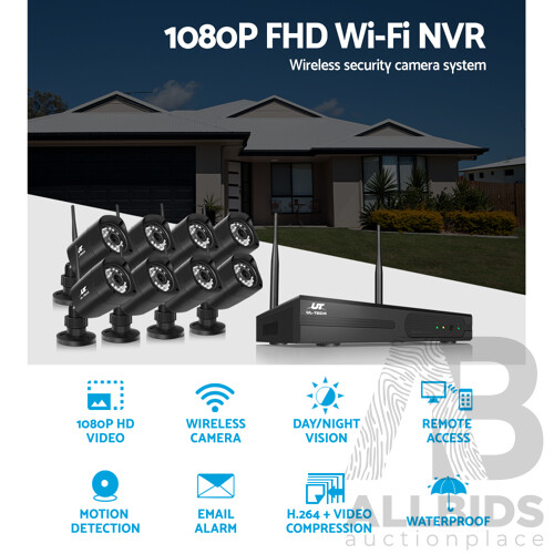CCTV Wireless Security Camera System 8CH Home Outdoor WIFI 8 Square Cameras Kit 1TB - Brand New - Free Shipping