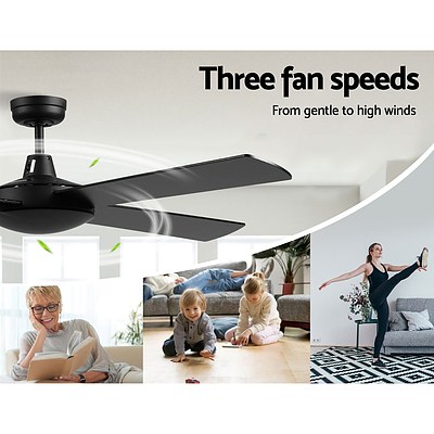 52 inch 1300mm Ceiling Fan Wall Control 4 Wooden Blades Cooling Fans Black