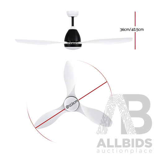 48 DC Motor Ceiling Fan with LED Light with Remote 8H Timer Reverse Mode 5 Speeds White