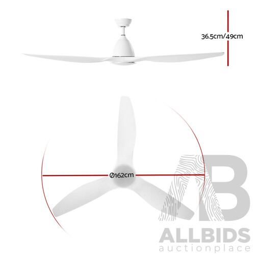64 DC Motor Ceiling Fan with LED Light with Remote 8H Timer Reverse Mode 5 Speeds White