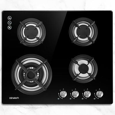 Gas Cooktop 60cm 4 Burner Ceramic Glass Cook Top Stove Hob Cooker LPG NG Black - Brand New - Free Shipping