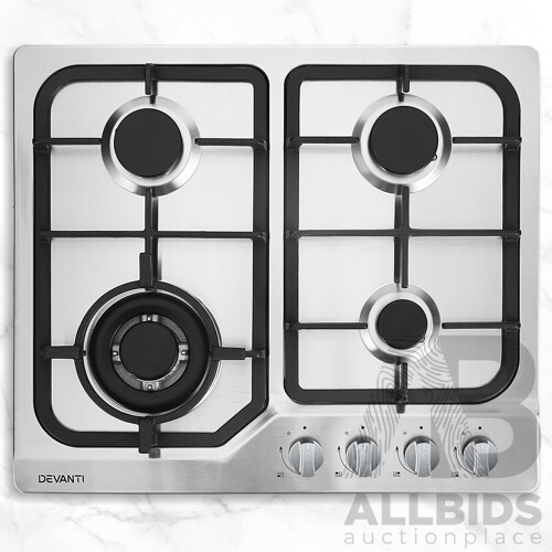 Gas Cooktop 60cm Gas Stove Cooker 4 Burner Cook Top Konbs NG LPG Steel - Brand New - Free Shipping