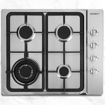 Gas Cooktop 60cm Kitchen Stove 4 Burner Cook Top NG LPG Stainless Steel Silver - Brand New - Free Shipping