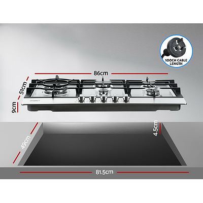 Gas Cooktop 90cm Kitchen Stove Cooker 5 Burner Stainless Steel NG/LPG Silver - Brand New - Free Shipping