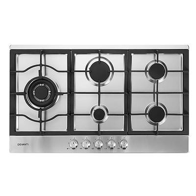 Gas Cooktop 90cm Kitchen Stove Cooker 5 Burner Stainless Steel NG/LPG Silver - Brand New - Free Shipping