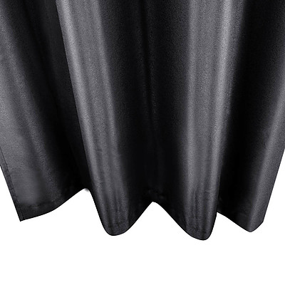 Set of 2 ArtQueen 3 Pass Eyelet Blockout Curtain Black 180cm - 260GSM