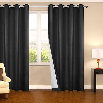 Set of 2 140 x 230cm Eyelet Blockout Curtains - Black - Brand New - Free Shipping