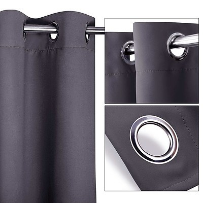 Set of 2 140 x 230cm Eyelet Blockout Curtains - Grey