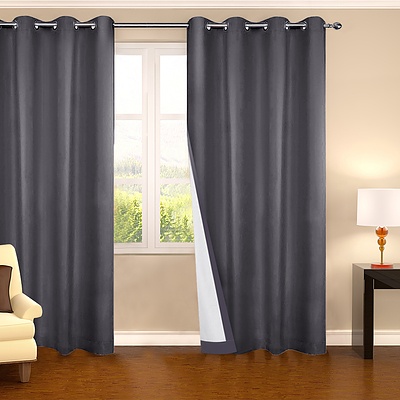 Set of 2 180 x 230cm Eyelet Blockout Curtains - Grey