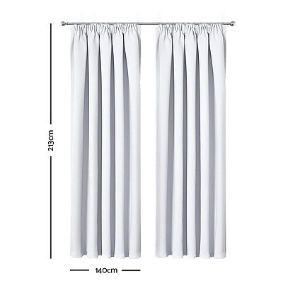 2 Pencil Pleat 140x213cm Blockout Curtains - White