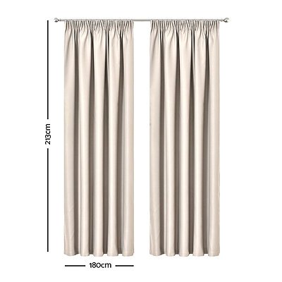 2 Pencil Pleat 180x213cm Blockout Curtains - Sand