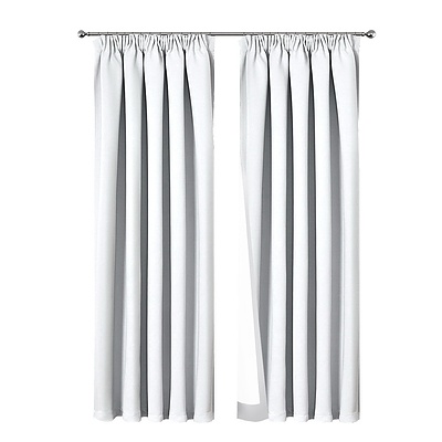 2 Pencil Pleat 180x230cm Blockout Curtains - White