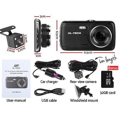 4 Inch Dual Camera Dash Camera - Black