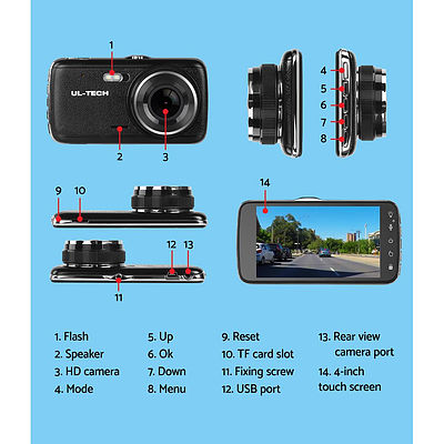 4 Inch Dual Camera Dash Camera - Black