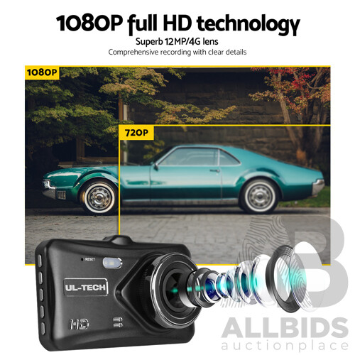 UL Tech 4 Inch Dual Camera Dash Camera - Black - Brand New - Free Shipping