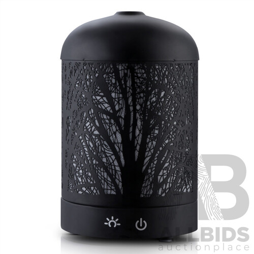 Aroma Diffuser Aromatherapy LED Night Light Iron Air Humidifier Black Forrest Pattern 160ml - Brand New - Free Shipping