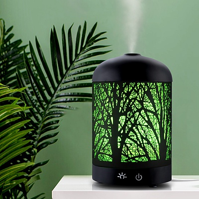 Aroma Diffuser Aromatherapy LED Night Light Iron Air Humidifier Black Forrest Pattern 100ml - Brand New - Free Shipping
