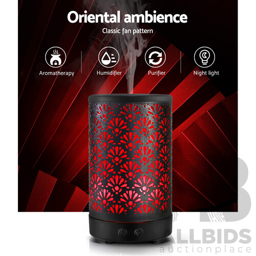 Aroma Diffuser Aromatherapy Essential Oils Metal Cover Ultrasonic Cool Mist 100ml Remote Control Black - Brand New - Free Shipping