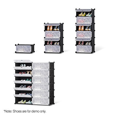 12 Cube Stackable Shoe Rack Storage Cabinet - Black & White - Brand New - Free Shipping