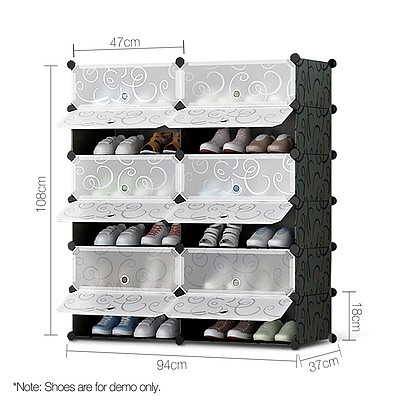12 Cube Stackable Shoe Rack Storage Cabinet - Black & White - Brand New - Free Shipping