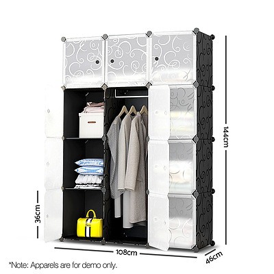 12 Cube Portable Storage Cabinet Wardrobe - Black - Free Shipping