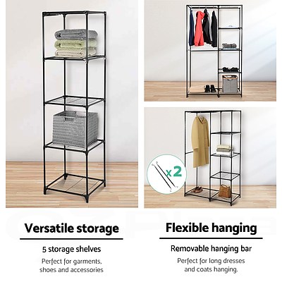 Portable Closet Organizer Storage Clothes Hanger Rail Garment Shelf Rack Black - Brand New - Free Shipping