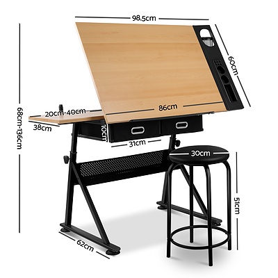 Tilt Drafting Table Stool Set - Natural & Black - Brand New - Free Shipping