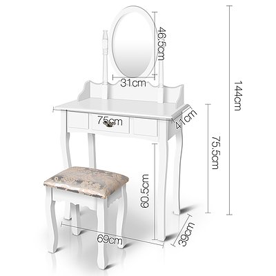 Single Drawer Dressing Table with Mirror White - RRP: $431.14 - Free Shipping