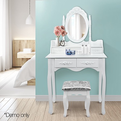 4 Drawer Dressing Table w/ Mirror White - RRP: $572.17 - Free Shipping