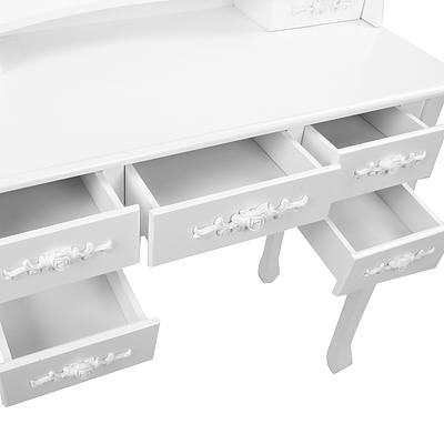7 Drawer Dressing Table w/ Mirror White - RRP: $693.04 - Free Shipping