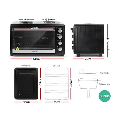 Electric Convection Oven Benchtop Rotisserie Grill 60L Hotplate Black - Brand New - Free Shipping