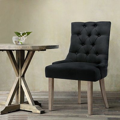 Dining Chairs Chair French Provincial Wooden Fabric Retro Cafe Black x1
