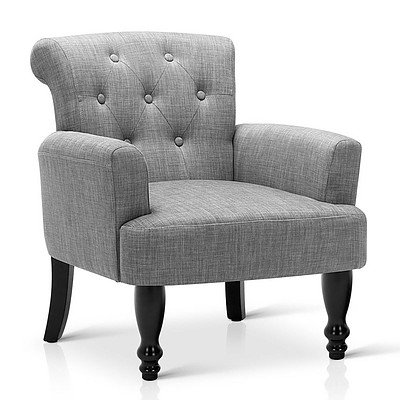 Wing Armchair French Provincial Linen Fabric Ash Grey - Brand New