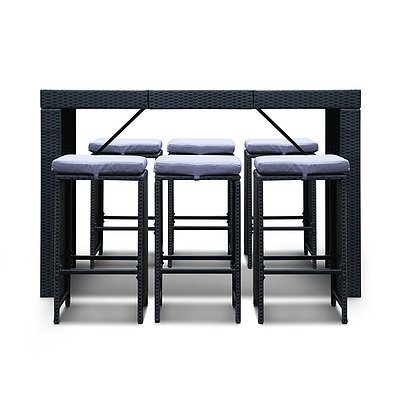 7 Piece Outdoor Bar Table and Stools Set 4 Chairs - Black - Free Shipping