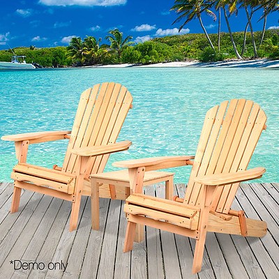 3 Piece Wooden Outdoor Beach Chair and Table Set 