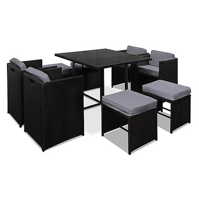 Hawaii Dining 9 Seater Set- Black & Grey - Brand New - Free Shipping