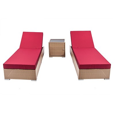 3 Piece Wicker Outdoor Furniture Sun Lounge Set - Brown - Free Shipping