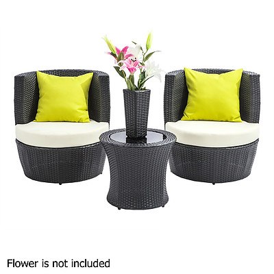 Stackable 4 pcs Black Wicker Rattan 2 Seater Outdoor Furniture Set Grey - Brand New
