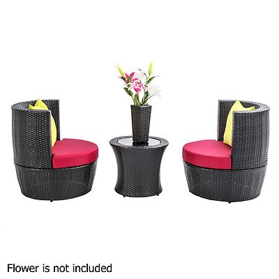 Stackable 4 pcs Black Wicker Rattan 2 Seater Outdoor Furniture Set Grey - Brand New