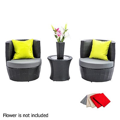 Stackable 4 pcs Black Wicker Rattan 2 Seater Outdoor Furniture Set Grey - Brand New - Free Shipping