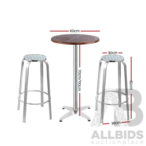 Outdoor Bistro Set Bar Table Stools Adjustable Aluminium Cafe 3PC Wood - Brand New - Free Shipping