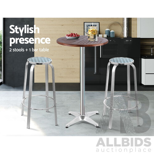 Outdoor Bistro Set Bar Table Stools Adjustable Aluminium Cafe 3PC Wood - Brand New - Free Shipping
